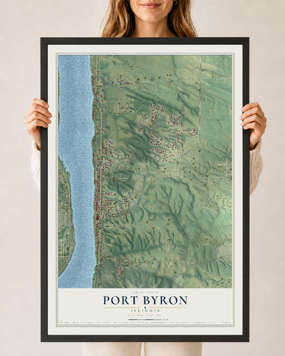 Map of Port Byron, Illinois, 24 x 36 inch print in a black wood frame