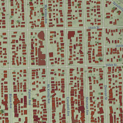 Close-up of the map of Posen, Illinois print showing street and building detail