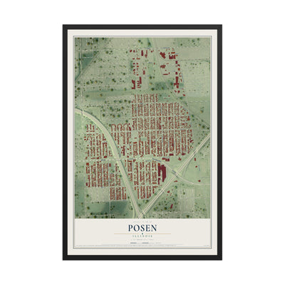 Map of Posen, Illinois, 12 x 18 inch print in a black wood frame