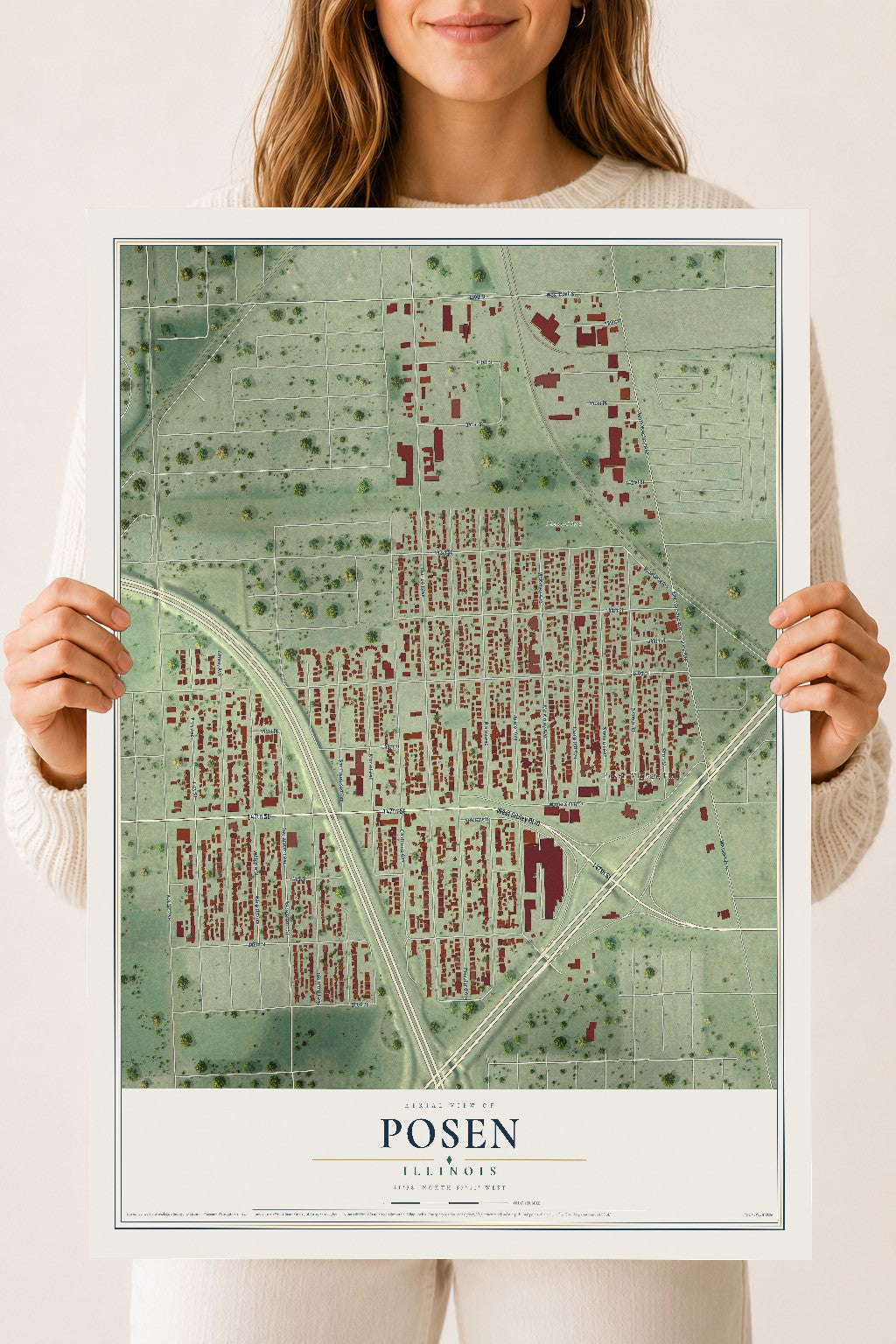 Map of Posen, Illinois, 18 x 24 inch unframed archival matte print