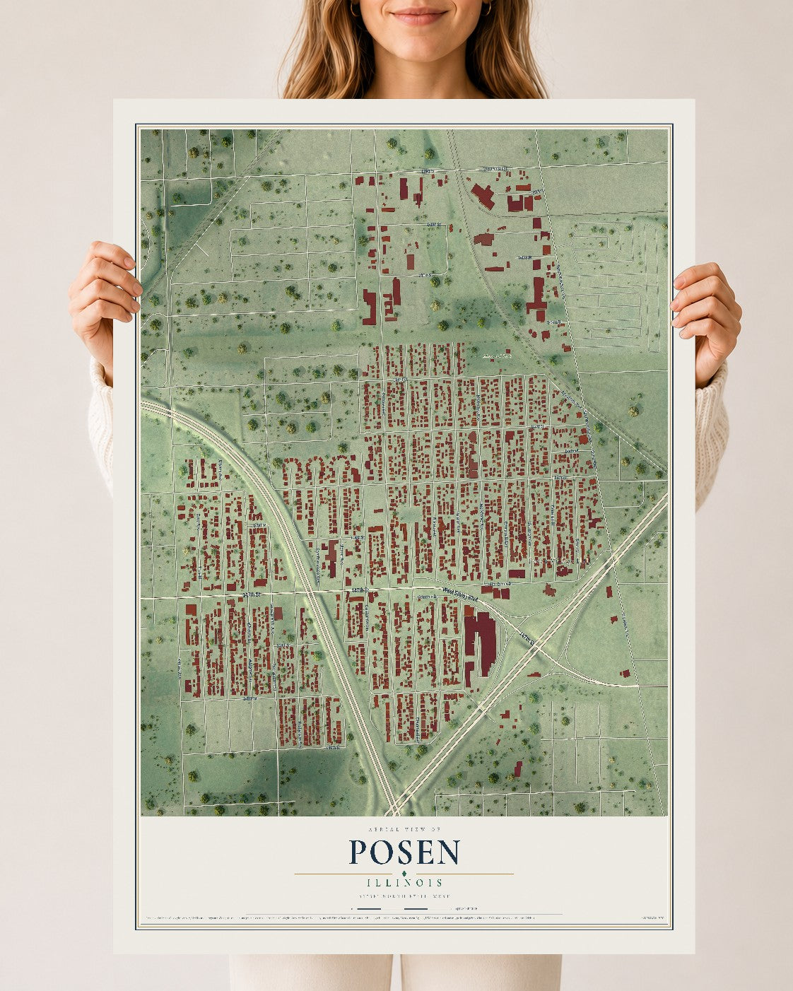 Map of Posen, Illinois, 24 x 36 inch unframed archival matte print