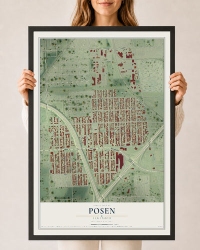Map of Posen, Illinois, 24 x 36 inch print in a black wood frame