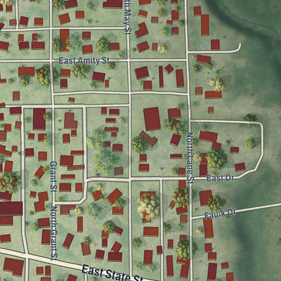 Close-up of the map of Potomac, Illinois print showing street and building detail