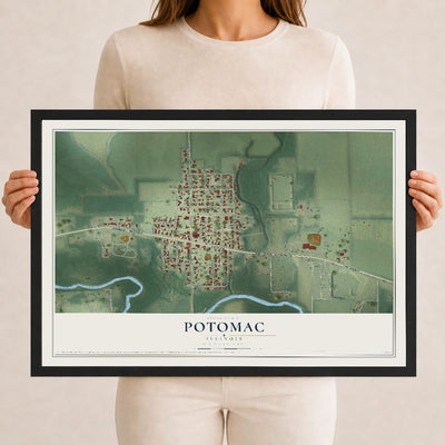 Map of Potomac, Illinois, 12 x 18 inch print in a black wood frame