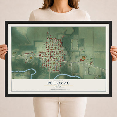 Map of Potomac, Illinois, 18 x 24 inch print in a black wood frame