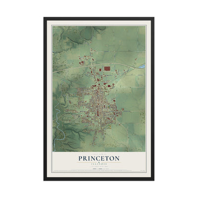 Map of Princeton, Illinois, 12 x 18 inch print in a black wood frame