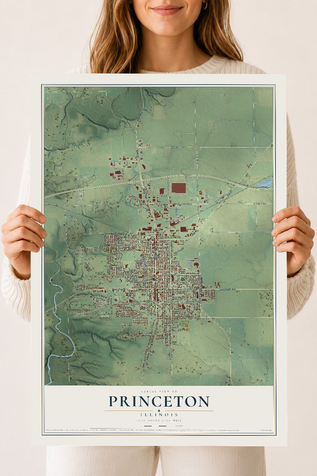 Map of Princeton, Illinois, 18 x 24 inch unframed archival matte print