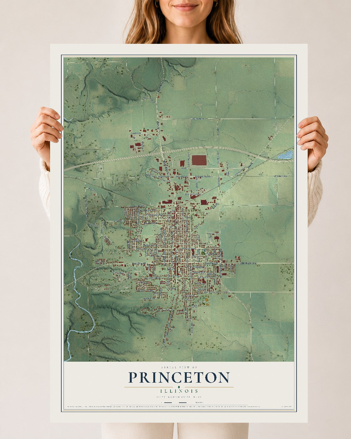Map of Princeton, Illinois, 24 x 36 inch unframed archival matte print