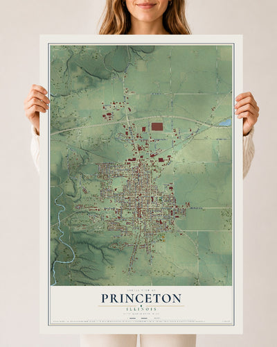 Map of Princeton, Illinois, 24 x 36 inch unframed archival matte print