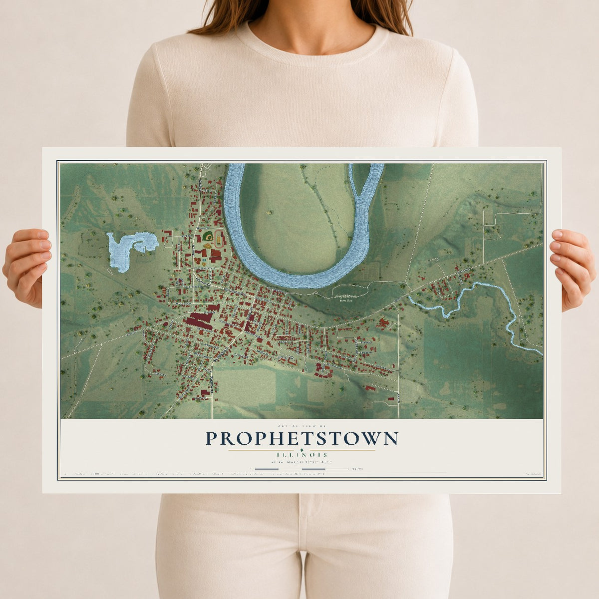 Map of Prophetstown, Illinois, 12 x 18 inch unframed archival matte print