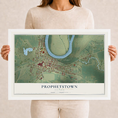 Map of Prophetstown, Illinois, 12 x 18 inch print in a white wood frame