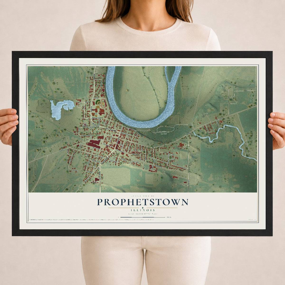 Map of Prophetstown, Illinois, 18 x 24 inch print in a black wood frame