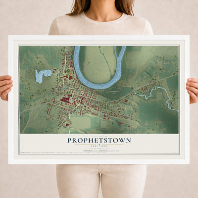 Map of Prophetstown, Illinois, 18 x 24 inch print in a white wood frame