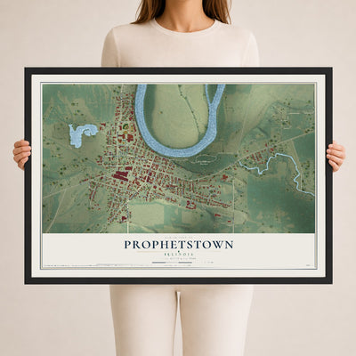 Map of Prophetstown, Illinois, 24 x 36 inch print in a black wood frame