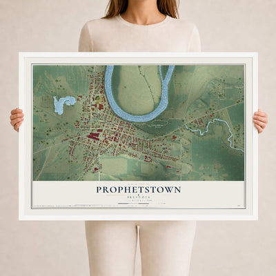 Map of Prophetstown, Illinois, 24 x 36 inch print in a white wood frame