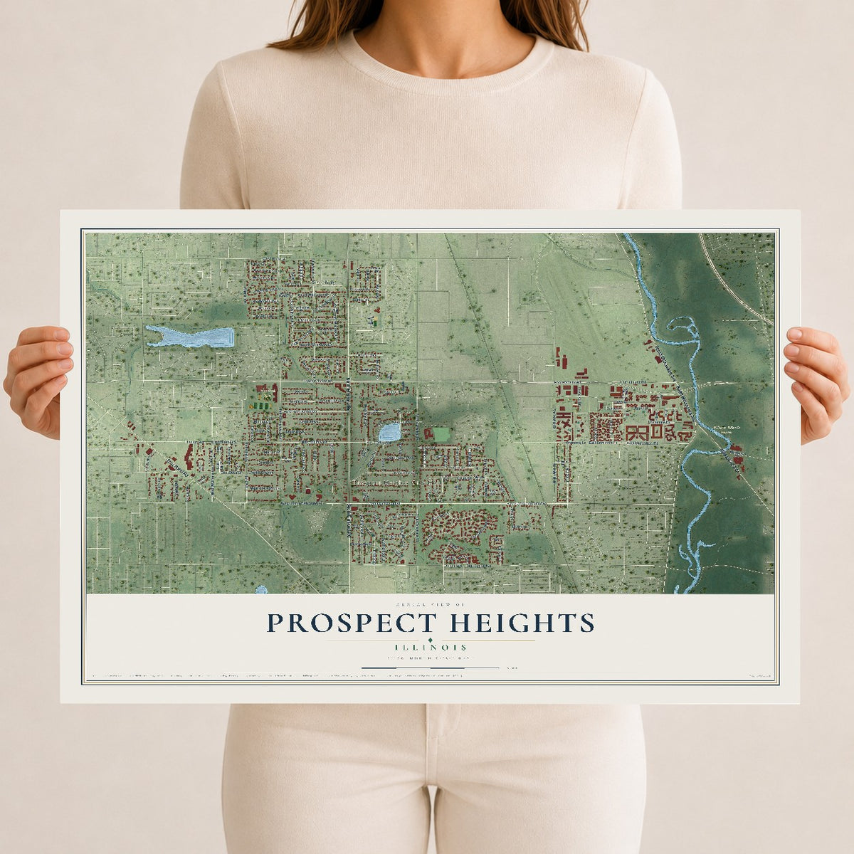 Map of Prospect Heights, Illinois, 12 x 18 inch unframed archival matte print