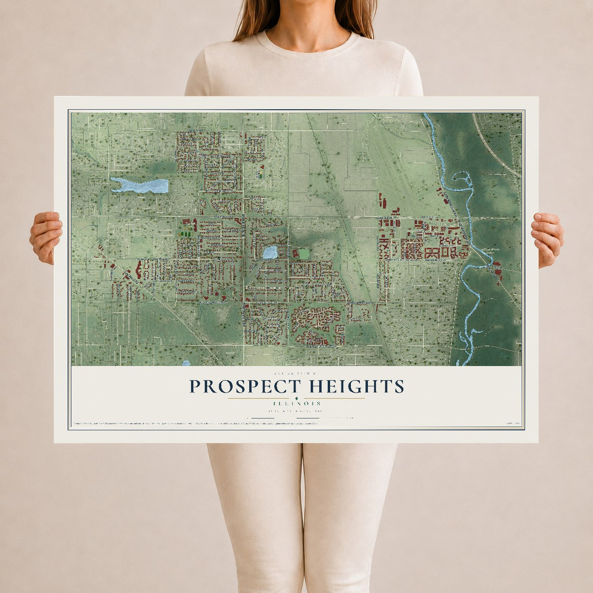 Map of Prospect Heights, Illinois, 24 x 36 inch unframed archival matte print