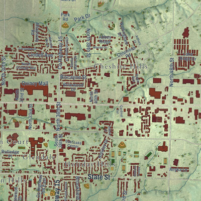 Second close-up of the map of Quincy, Illinois print showing more streets and buildings