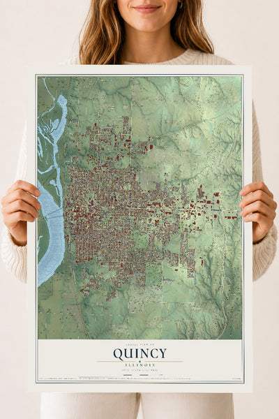 Map of Quincy, Illinois, 18 x 24 inch unframed archival matte print