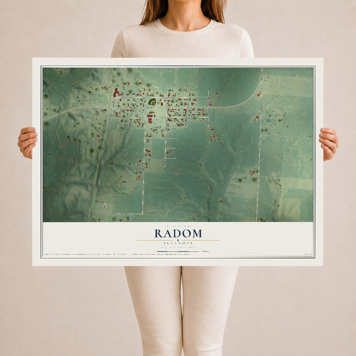 Map of Radom, Illinois, 24 x 36 inch unframed archival matte print