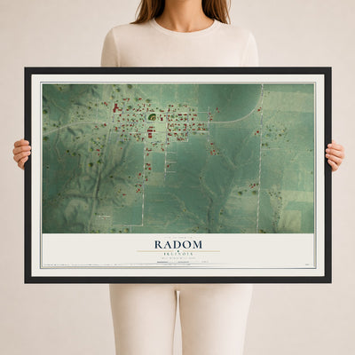 Map of Radom, Illinois, 24 x 36 inch print in a black wood frame