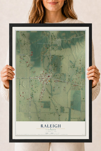 Map of Raleigh, Illinois, 18 x 24 inch print in a black wood frame