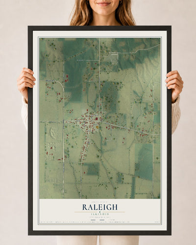 Map of Raleigh, Illinois, 24 x 36 inch print in a black wood frame