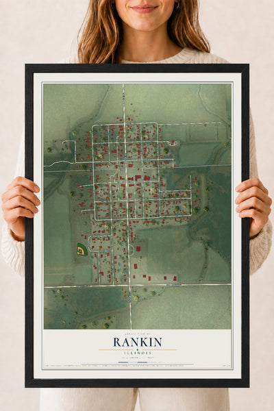 Map of Rankin, Illinois, 18 x 24 inch print in a black wood frame