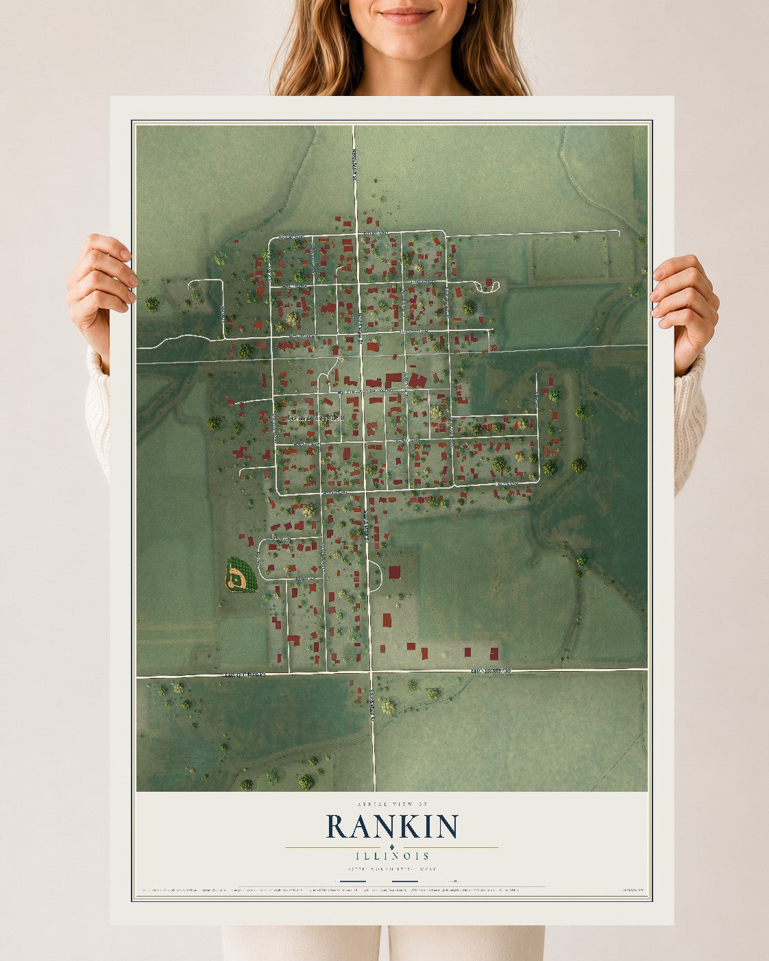 Map of Rankin, Illinois, 24 x 36 inch unframed archival matte print