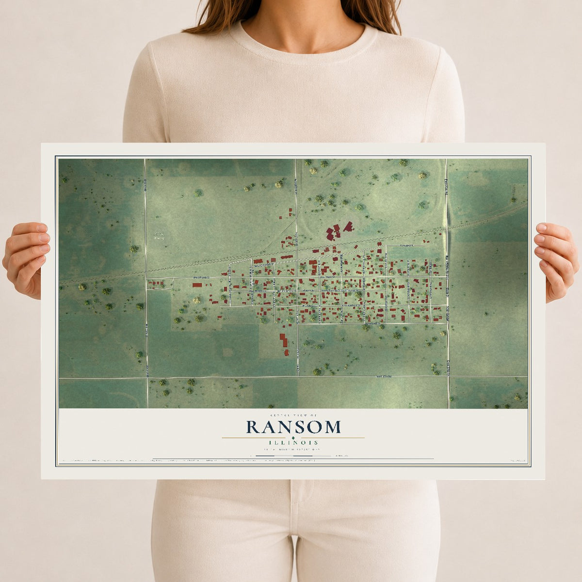 Map of Ransom, Illinois, 12 x 18 inch unframed archival matte print