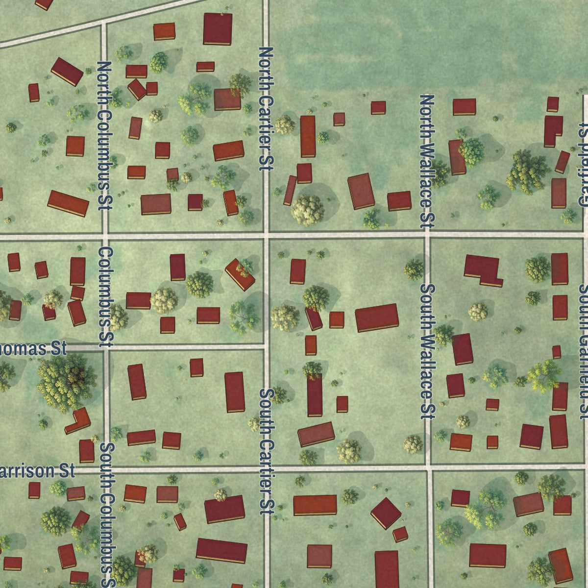 Close-up of the map of Ransom, Illinois print showing street and building detail