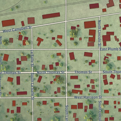 Second close-up of the map of Ransom, Illinois print showing more streets and buildings