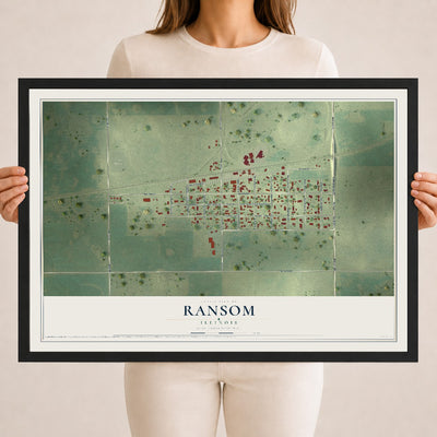 Map of Ransom, Illinois, 18 x 24 inch print in a black wood frame