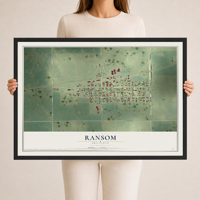 Map of Ransom, Illinois, 24 x 36 inch print in a black wood frame