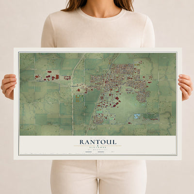Map of Rantoul, Illinois, 12 x 18 inch unframed archival matte print