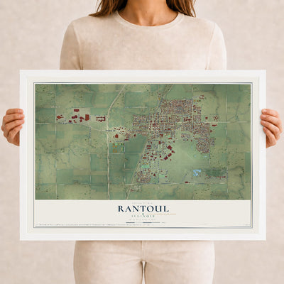 Map of Rantoul, Illinois, 12 x 18 inch print in a white wood frame