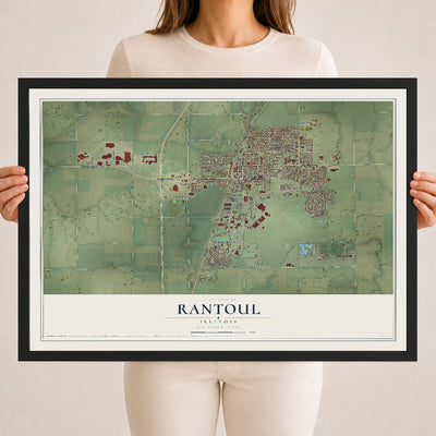 Map of Rantoul, Illinois, 18 x 24 inch print in a black wood frame