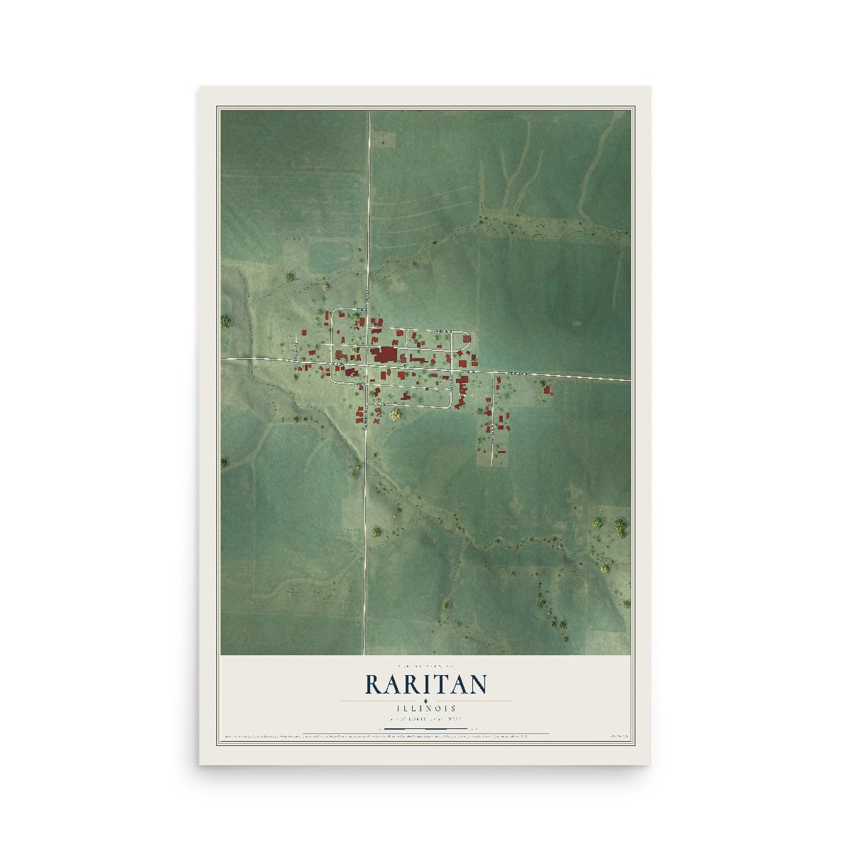 Map of Raritan, Illinois, 12 x 18 inch unframed archival matte print