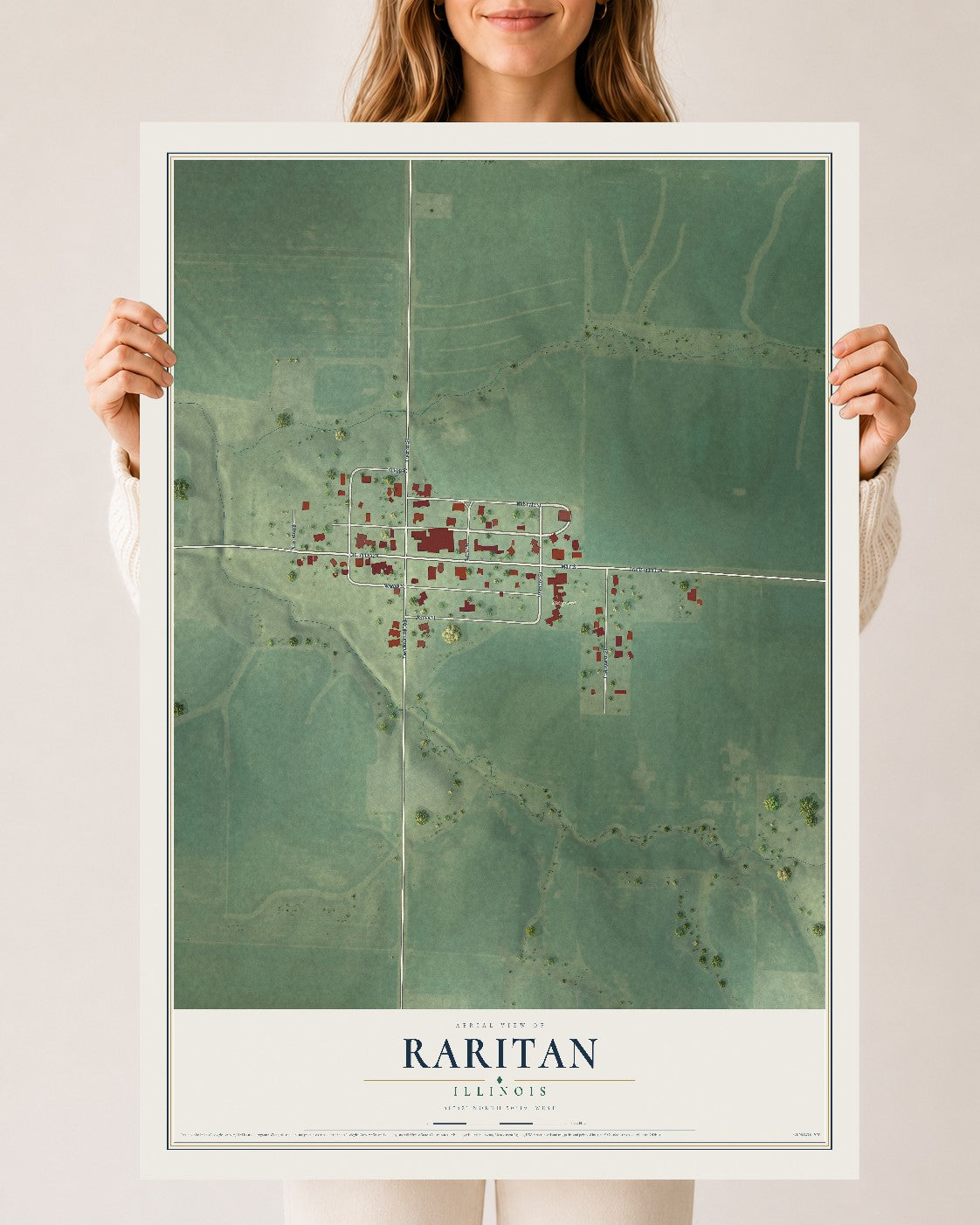 Map of Raritan, Illinois, 24 x 36 inch unframed archival matte print