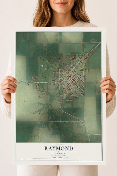 Map of Raymond, Illinois, 18 x 24 inch unframed archival matte print
