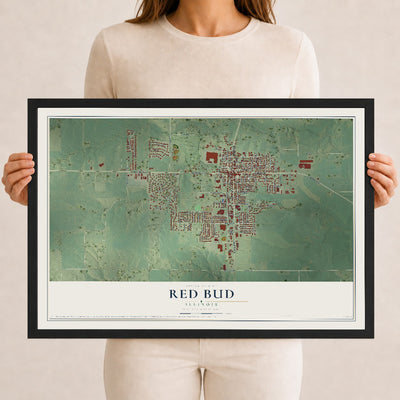 Map of Red Bud, Illinois, 12 x 18 inch print in a black wood frame
