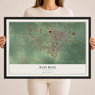 Map of Red Bud, Illinois, 18 x 24 inch print in a black wood frame