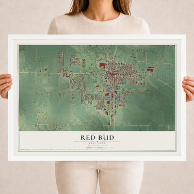 Map of Red Bud, Illinois, 18 x 24 inch print in a white wood frame