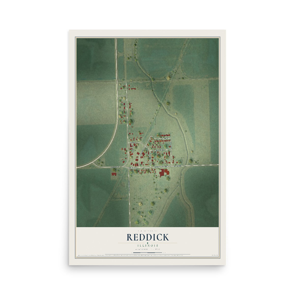 Map of Reddick, Illinois, 12 x 18 inch unframed archival matte print