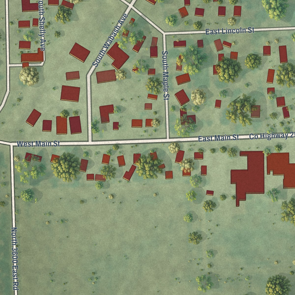 Close-up of the map of Reddick, Illinois print showing street and building detail