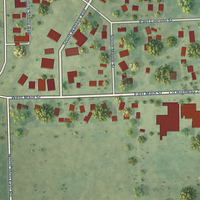 Close-up of the map of Reddick, Illinois print showing street and building detail