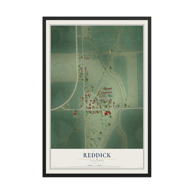 Map of Reddick, Illinois, 12 x 18 inch print in a black wood frame