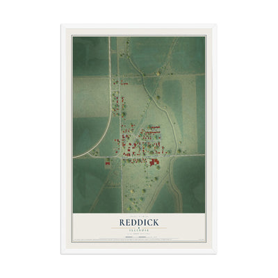Map of Reddick, Illinois, 12 x 18 inch print in a white wood frame