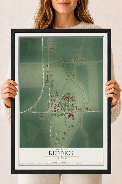Map of Reddick, Illinois, 18 x 24 inch print in a black wood frame