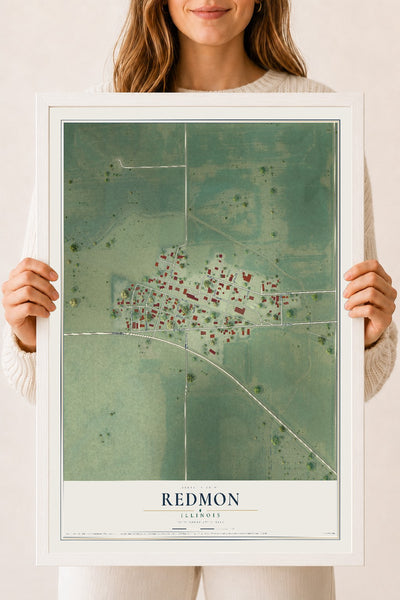 Map of Redmon, Illinois, 18 x 24 inch print in a white wood frame